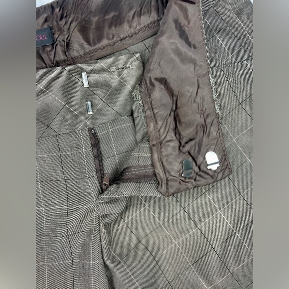 Y2K 2000s Lowrise Tailored Brown Plaid Capri Trousers Bermuda Shorts - Picture 8 of 9